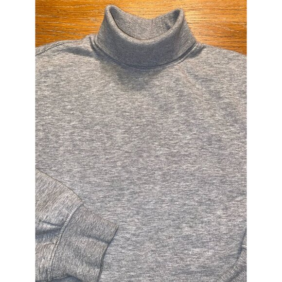 Gray Cropped Turtleneck Sweatshirt With Long Sleeves & Ribbed Cuffs - Picture 4 of 4